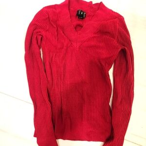 INC International Concepts Women's Red Ribbed Sweater